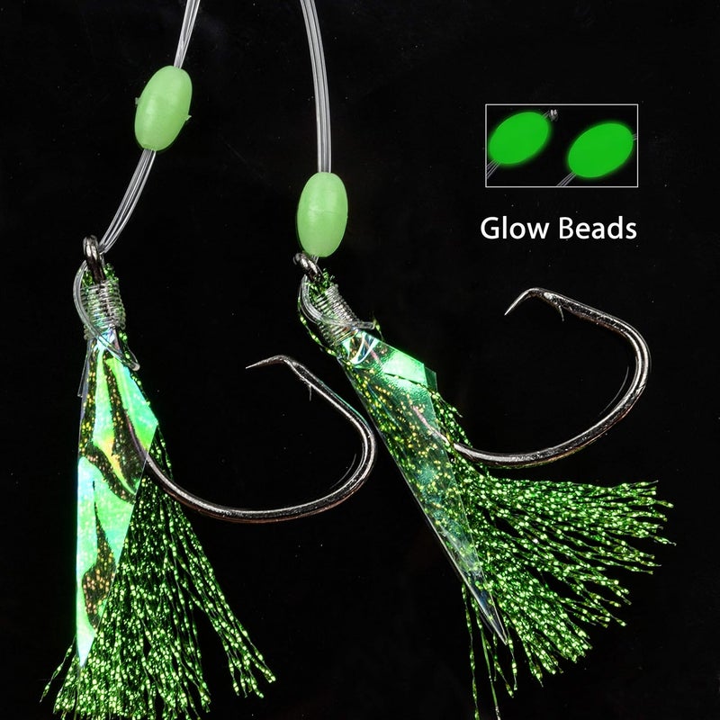 Shaddock Fishing 15Packs Fishing Bait Rigs Set Saltwater Fishing Rigs with Sharp Hooks, Fish Skin, Barrel Swivel and Glow Beads Bottom Fishing Rigs for Freshwater Flounder Sea Bass Halibut - Image 3